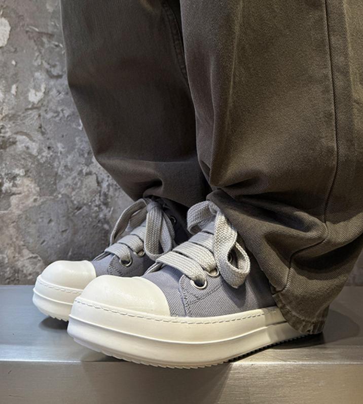 Men's Cleanfit Platform Sneakers Black & White Canvas Wide Laces Slim Leg Street Fashion