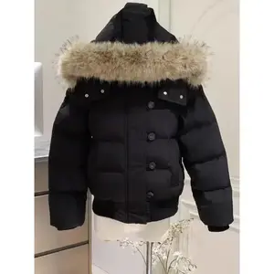 Autumn Winter Fur Hooded Jacket Outerwear Thick Dowon Cotton Padded Slim Short Parkas Female Cropped Puffer Bubble Coat Womenswear Tops