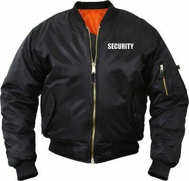 Official Security Uniform Black Jacket Officer Guard MA-1 Bomber Flight Coat