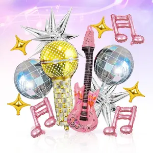 24-Piece Disco Party Balloon Set, Includes Starburst, Guitar, Microphone, Perfect for Music Parties, Birthday Celebrations, Ktv Decor, Balloon Decorations Kit