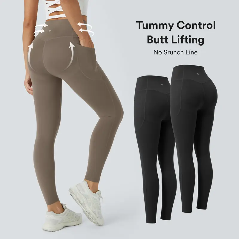 Halara 2-Piece UltraSculpt High Waisted Butt Lifting Tummy Control Pocket Shaping Workout Leggings Set - 7/8 Length