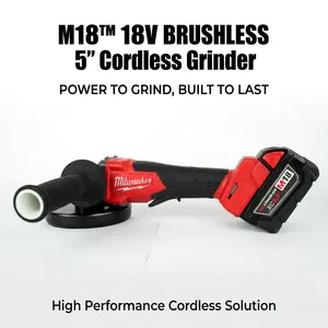 Professional Milwaukee M18 18V 5" Cordless Grinder for Rebar Cutting and Concrete Prep Features Brushless Motor with 33mm Max Cutting Depth and Variable Speed Control up to 8500 RPM for Construction Jobs tool work light truck repair