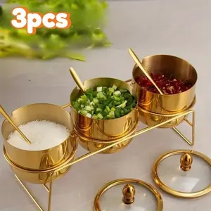 Stainless Steel Condiment Storage with Visible Glass Lid and Spoon - Food Storage Container, Dishwasher Safe, Wide Opening, Multi-Purpose Condiment Dispenser for Coffee Bar and Kitchen Organization