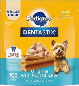PEDIGREE DENTASTIX Toy/Small Dog Dental Treats – Original Flavor Dental Bones, 1.68 lb Value Pack (108 Treats)