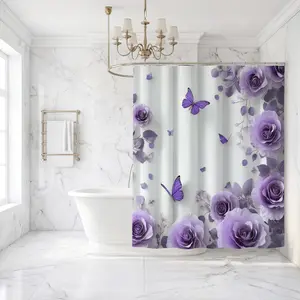 1/4 Bathroom Set, Shower Curtain, Toilet Three-Piece Combo, Waterproof Curtains, Non-Slip Floor Mat, Bathmat, Lid Pad, Foot Pad