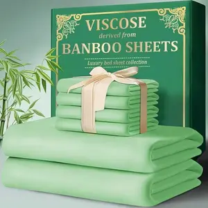 3/4pcs Bamboo Cooling Bed Sheet Set - Ultra Soft & Breathable, Shrink-Resistant, Smooth & Comfortable for All Season | Deep Pocket Fitted Sheet, Flat Sheet, Pillowcases | Room Decor