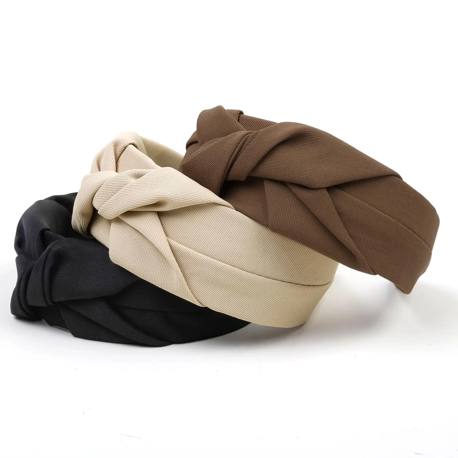 A Set of 3 Pcs Knotted Headbands for Women,Non-Slip Wide Top Knot Hair Hoops,Fashion Hairbands in Black,Beige,Brown,Christmas Party Father's Day Gift,Summervibes
