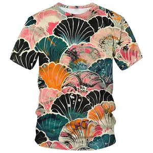 Unisex Watercolor Seashells 3D Print T-Shirt, Vibrant Abstract Beach Shells Graphic Tee for Men & Women, Summer Beach Vacation Tropical Party Casual Wear for Art & Ocean Enthusiasts
