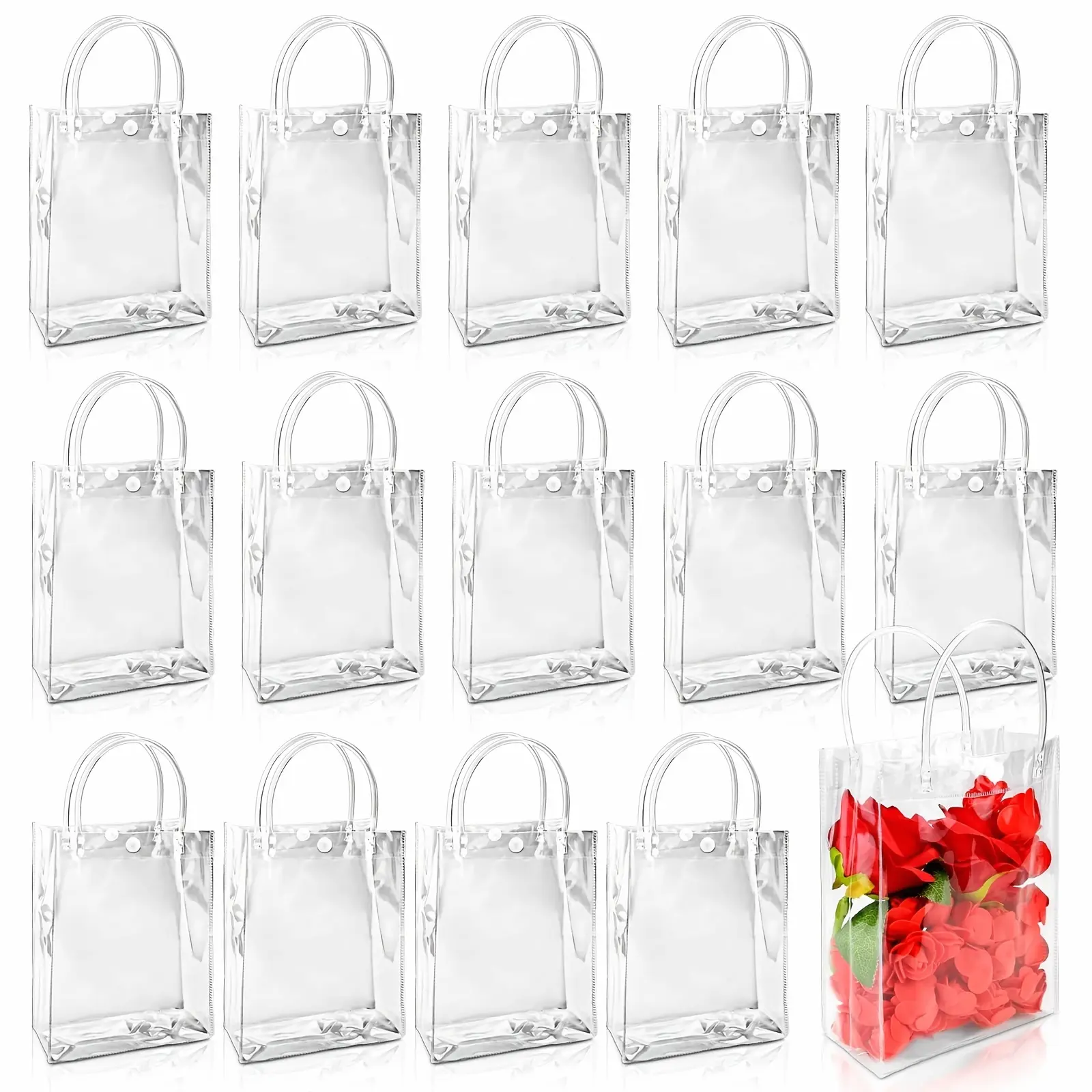 100/60/30/15pcs Bulk Clear Gift Bags - Reusable Plastic with Sturdy Handles, for Wedding, Baby Shower, Party Favors, Thanksgiving Decorations & Teacher Supplies, Graduation Decorations Class Of 26, Party Supplies Mothers Day Gift