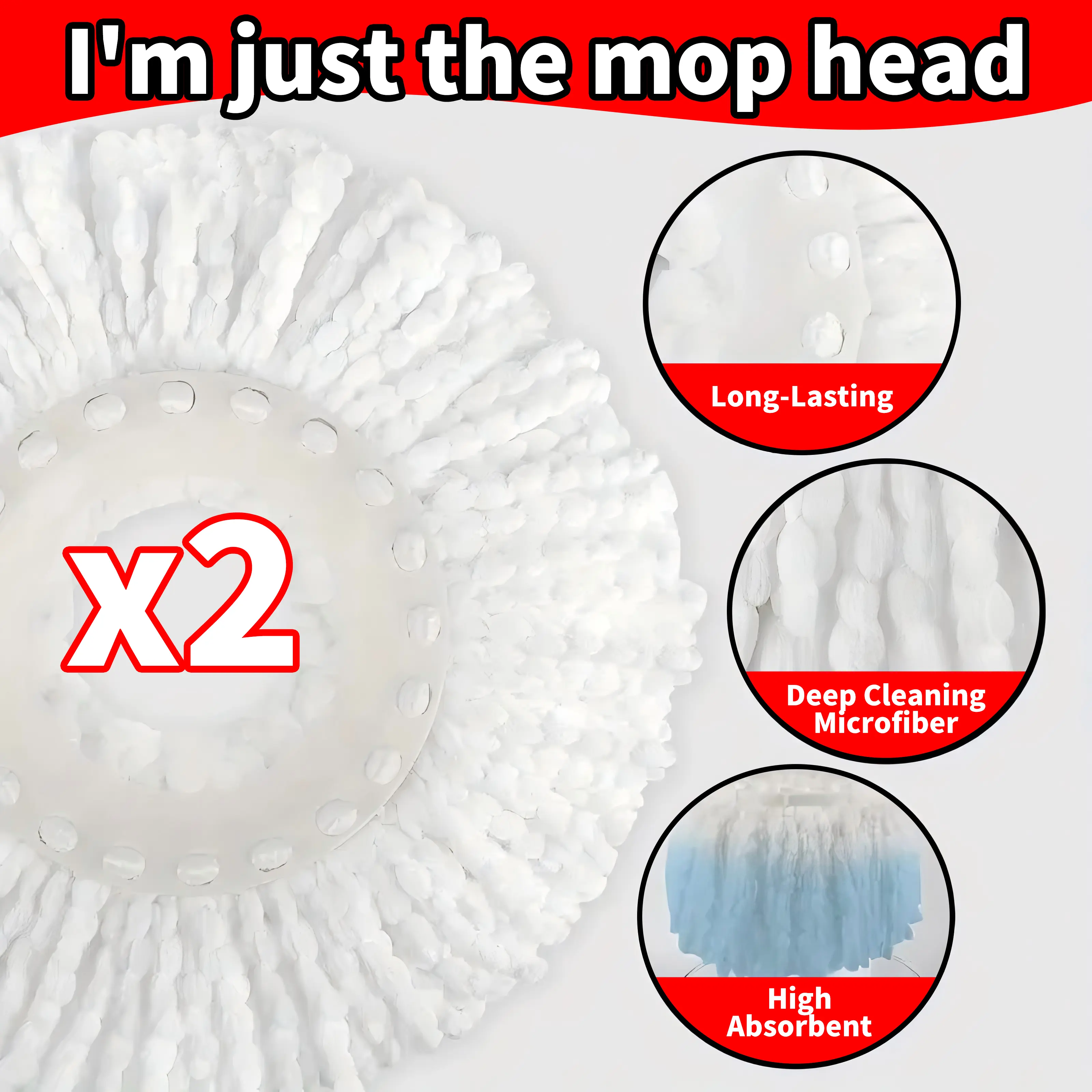 2pcs Spin Mop Replacement Head, 360° Microfiber Mops Refills, Easy Cleaning Round Shape, Standard Size, for Household Cleaning