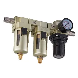 Air Compressor Filter Regulator 3/8" NPT Dual-Stage Air-Drying System With 25µm And 5µm Brass Filter Elements, Semi-Auto Drain Water Separator, 145 PSI Max Working Pressure, Poly Bowl, For Workshop And Industrial Use