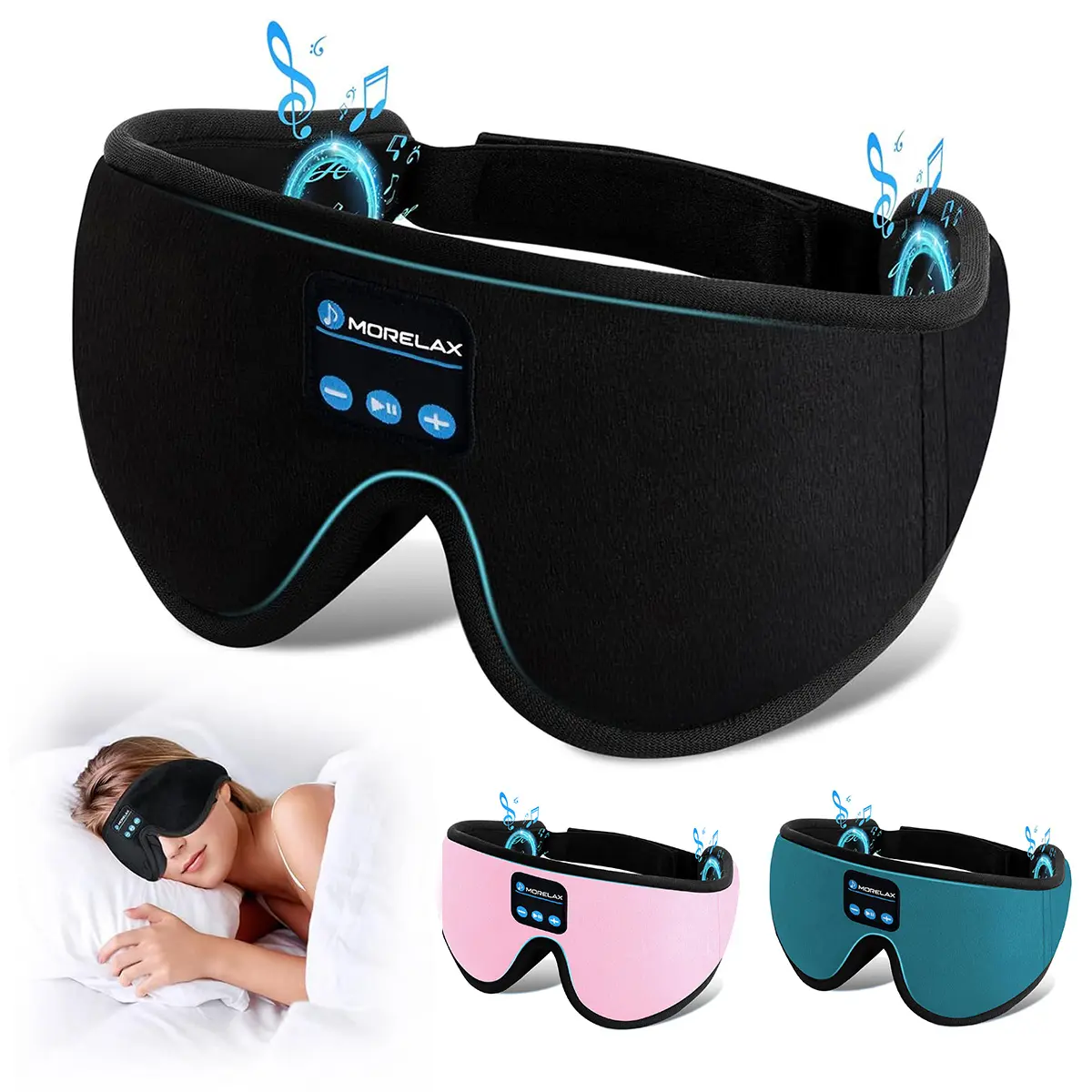 3D Bluetooth Sleep Mask Headphones for Insomnia, Morelax Adjustable 100% Blackout Wireless Eye Mask with Headphones, HD Stereo, Perfect for Home, Travel, Office, Yoga, Gift for Friends