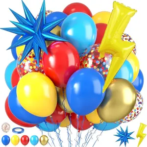 38-Piece Kids Superhero Birthday Party Set, Spider-Man, Avengers, Captain America Theme, Blue Colors, Classroom Decor, Home Decoration