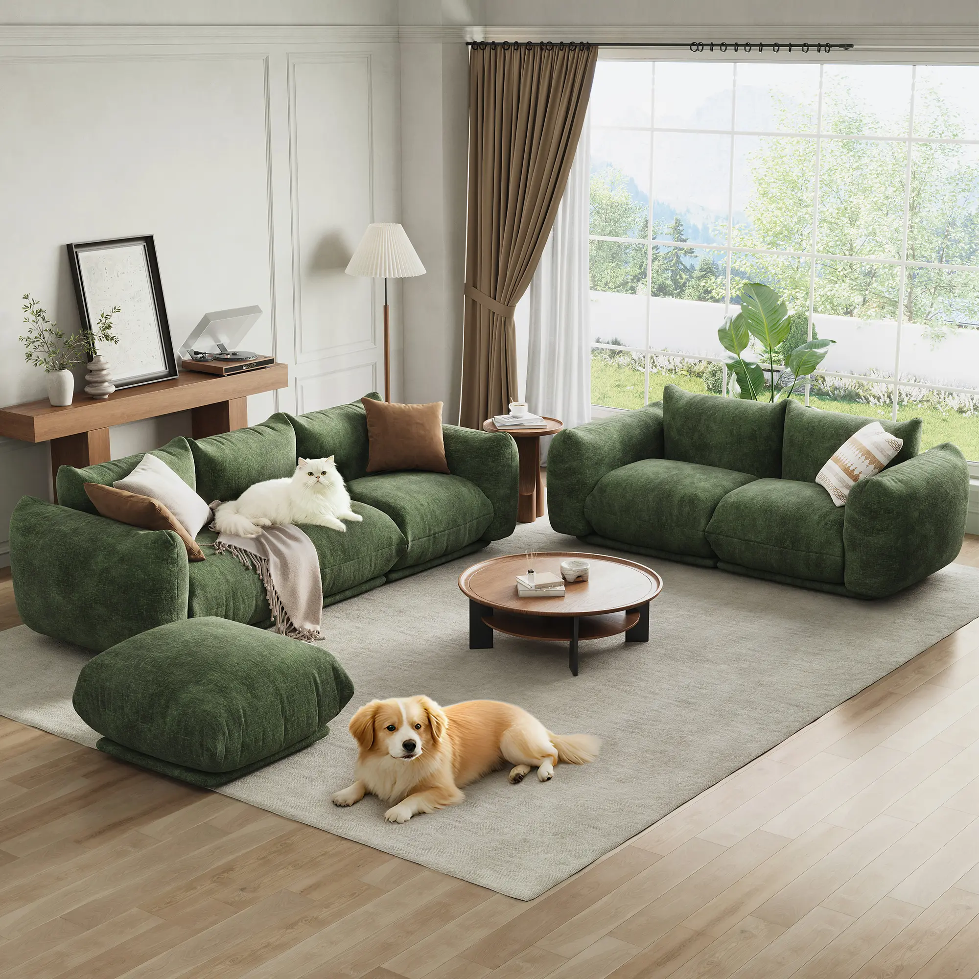 Summervibes Flash sale home items Modular 2-Seater Chenille Loveseat, 75 Inch Deep Seat Cloud-Style Sofa with Thick Cushions & Solid Wood Frame, Easy Assembly for Living Room, Bedroom, Office, Green & White,dorm essentials,home decor