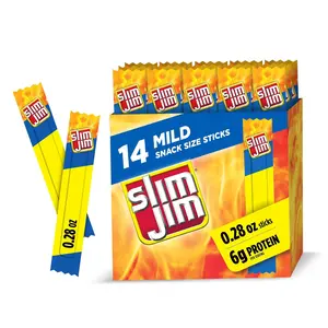 Slim Jim Smoked Meat Sticks, Mild Flavor, 6g Protein Per Serving, Snack Size, Camping Snack, 0.28 oz. (14 Count)