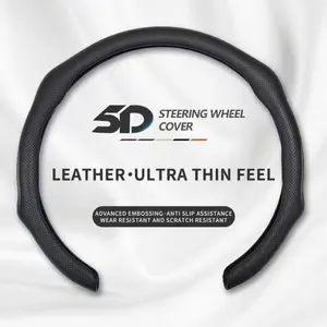 5D Brand Ultra-Thin Nappa Leather Steering Wheel Cover White with Red Stitching Quick Turn Non-Slip All-Season Use for Modern Drivers universal fit