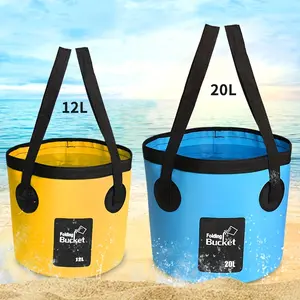 2-Piece Collapsible Bucket Set 3.17 Gallons & 5.28 Gallons Portable Folding Water Container Wash Basin for Camping Hiking Fishing Boating Gardening Outdoor Travel Essential