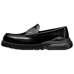 DIOR Men's Combat Leather Loafers With Round Toe Slip-On Design