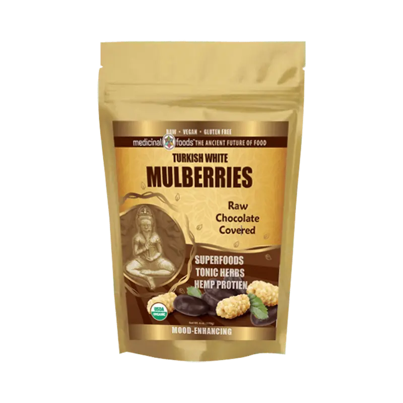 Chocolate Covered Mulberries, Raw Organic Superfood Snack.