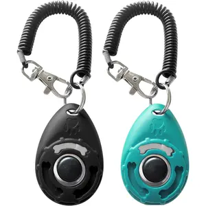 Lightweight Dual-Color Training Clicker Pet Training Clicker with Wrist Strap - Dog Training Clickers (New Black + Blue)