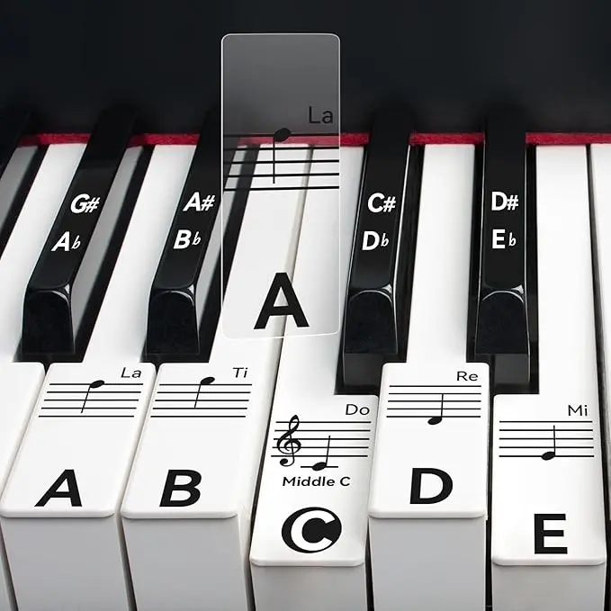 2 Sheets Piano Key Stickers for 88/76/61/54/49 Keys, Removable Piano Stickers for Beginners, Piano Keyboard Stickers for Kids, Keyboard Stickers for Piano Keys, Piano Key Labels Notes (Black)