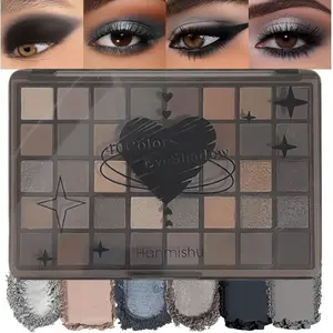 HANMISHU 40-Color Cool Toned Assorted Eyeshadow Palette - Cement Grey Color Story, Blurred Matte & Black Shimmer, Highly Pigmented, Smooth, Long-Lasting, Blendable, Professional Makeup for Daily & Dramatic Looks, Cool Toned Eyeshadow, Assorted Colors Eyes