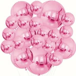20pcs 4D Ball Polyester Film Balloons, 55.88cm 38.1cm 25.4cm, Large Metal Pearl Powder Balloons, Chrome Plated Decorative Balloons, Reflective