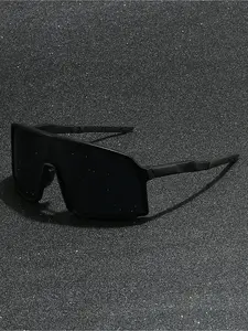 1 pair of men's and women's large-frame fashionable black Active cycling sports sunglasses, suitable for travel, sports, driving, festival wear, summer accessories, beaches, electronic music festivals, outings, vacations, family outings, Sports Eyewear