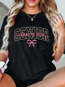 Unisex Class of 2026 Pink Coquette Bow Cap Senior 2026 Graduation T-Shirt