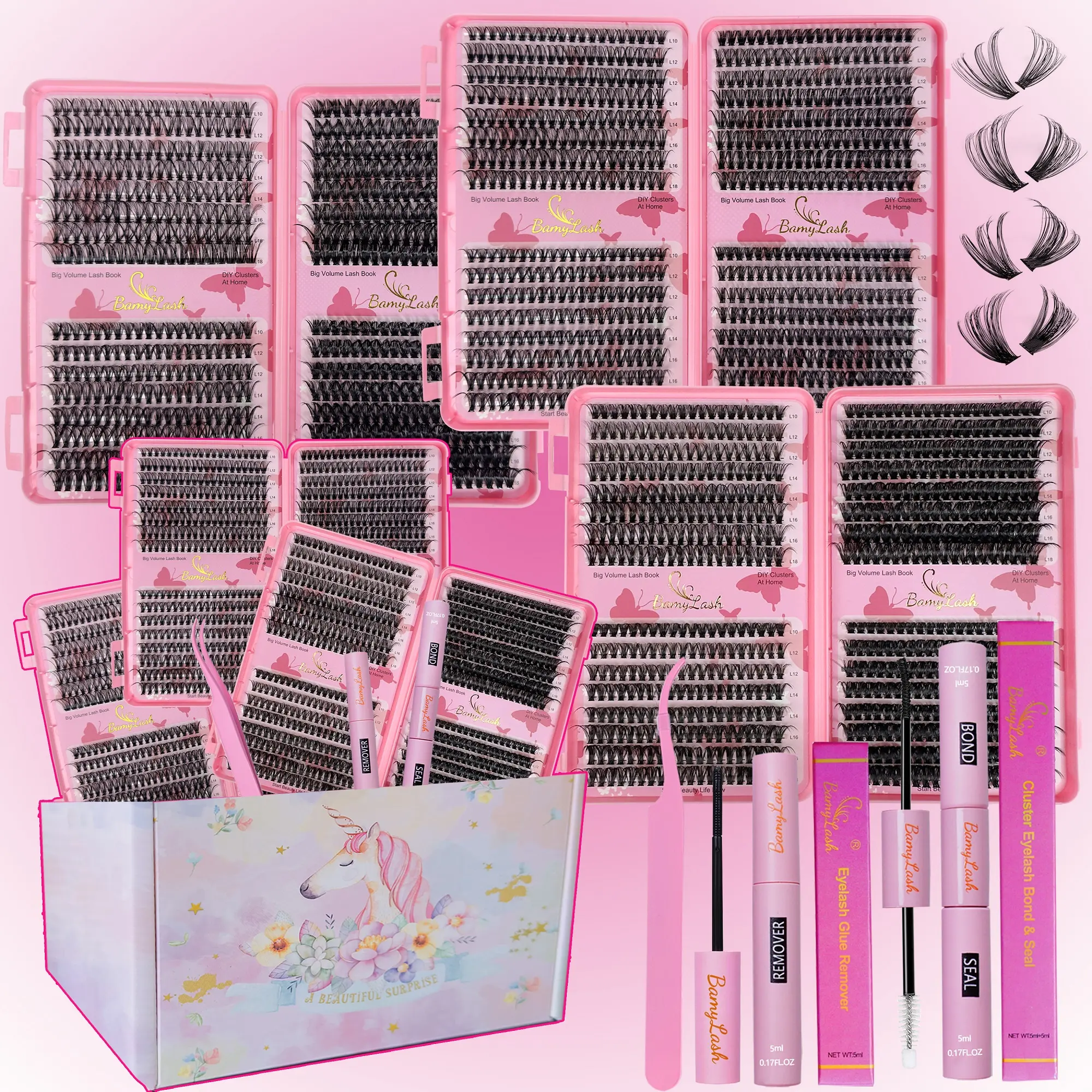 1920Pcs Eyelash Extension Kit with Bond&Seal Remover Tweezers 10-18mm 30D 40D 50D 60D Volume 3D Lash Clusters Kit Wispy Natural Soft DIY Individual Lash Clusters Kit Box for Beginners Makeup Cosmetic