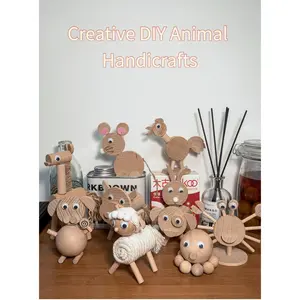 Creative children's DIY material kit, wooden animal stakes and branches small ornaments, handmade dolls and decorations for kindergarten