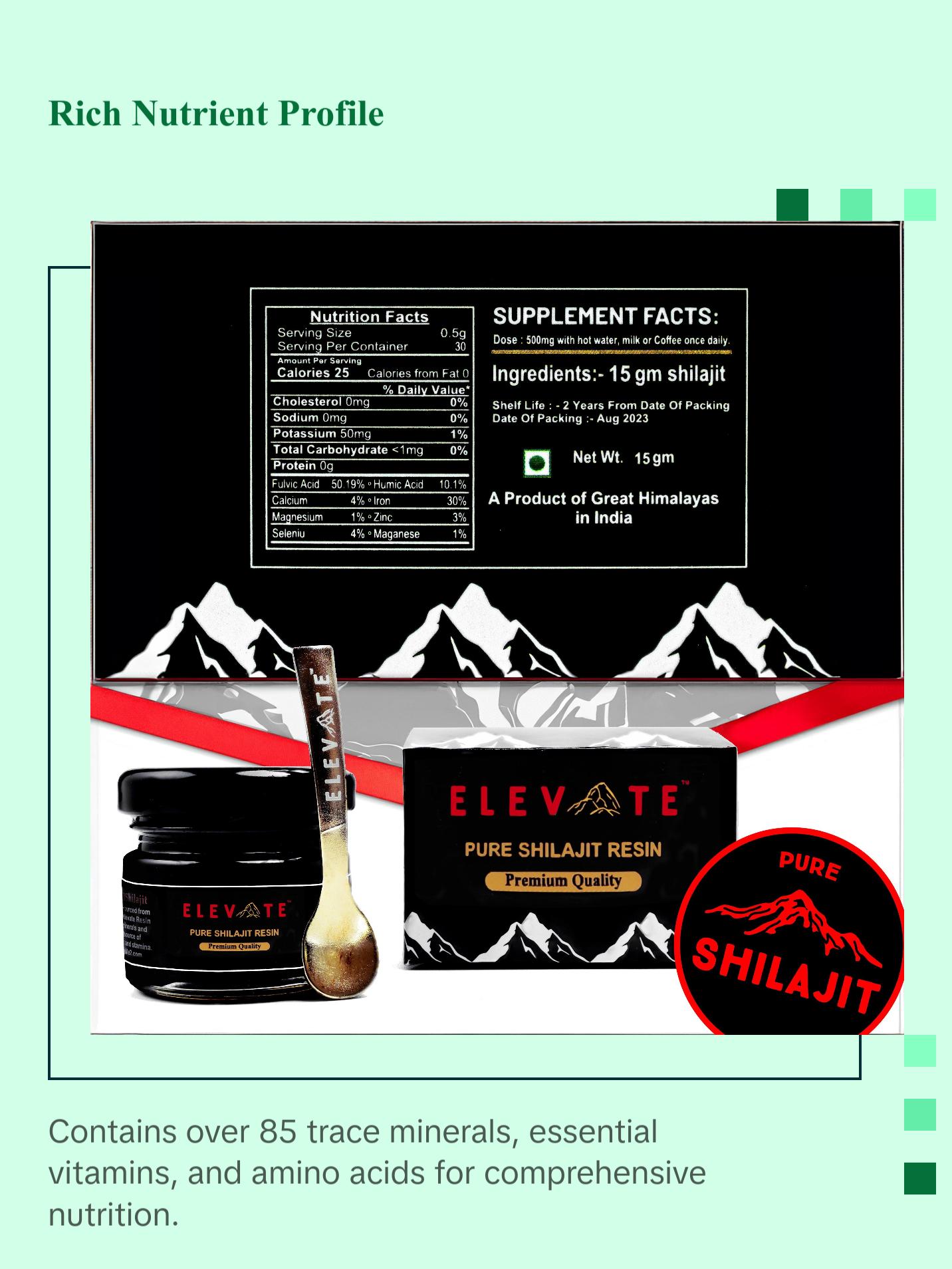 Elevate Welcome Kit, Pure Shilajit Resin Supplement Healthcare Edible Fitness Dietary Vitamin
