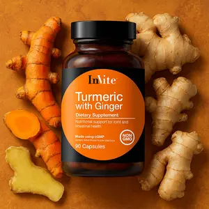 Invite Turmeric with Ginger - 90 Capsules, Non-GMO, Antioxidant for Cellular Support and Joint Health. Ease discomfort and inflammation.