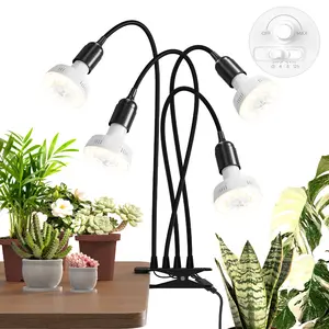 Barrina Orbgrow OG11A4 Clip On Grow Lights for Indoor Plants, Integrated Stepless Dimming & Timing, 4000K 44W(4 x 11W, 400 Watt Equiv), Full Spectrum 4-Gooseneck with E26 Plant Light Bulbs