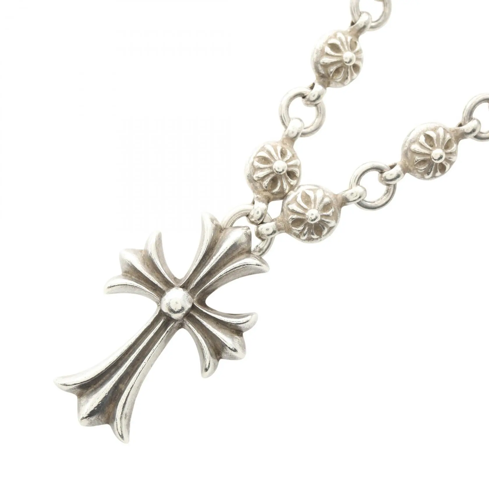 Pre-owned Chrome Hearts Sterling Silver 925 (Ag925) Small Leather Goods Silver925 Cross Ball Necklace