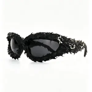 Irregular Burr Pioneer Art Sunglasses European and American Dark Cat Eye Niche Punk Sunglasses [Gemstone Series]