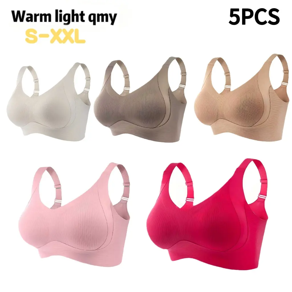 HONGXINJIE 6PCS Women's Solid Color Wireless Bra Comfortable Breathable Elegant Seamless Push Up Bra Underwear for All Seasons Softness Bras for Women