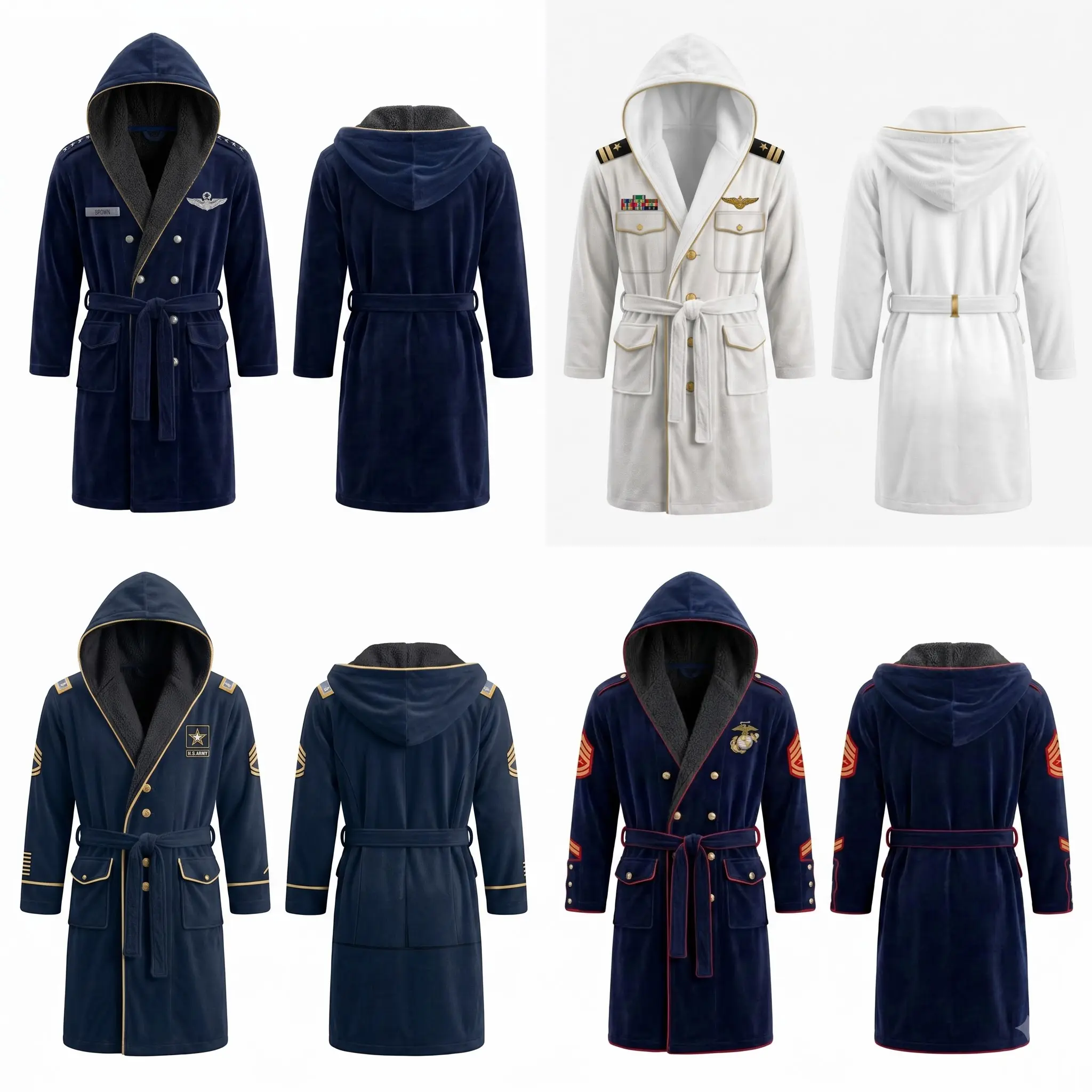 Funny 3D Military Veteran Robe, Uniform Printed Plush Hooded Bathrobe, Faux Fur Fleece Sleepwear Gift for Retired Dad or Grandpa
