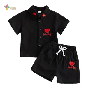 Toddler Baby Boy Valentines Day Outfit Lover Boy Short Sleeve T Shirt Heart Shorts Summer Cotton Linen Clothes Set