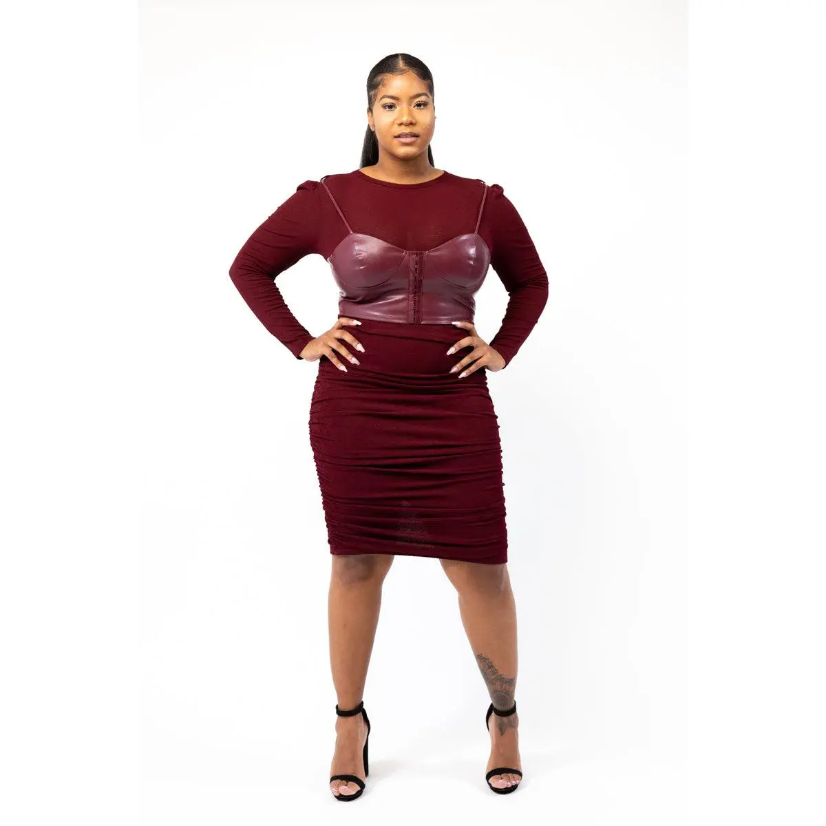 Bodygoals Burgundy Corset Bodycon Dress