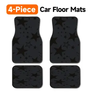 Black Star Pattern 4-Piece Car Floor Mats, Universal Fit Automotive Floor Liners with Dark Gray Star Print, Anti-Slip All Weather Foot Mats for Cars, SUVs, Trucks, Minimalist Interior Accessories