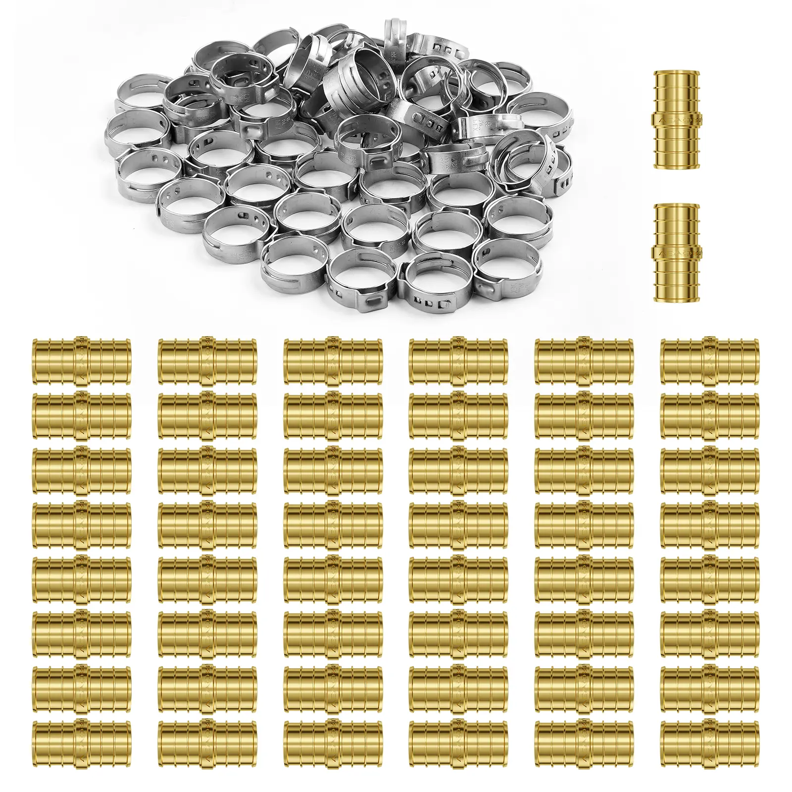 【DealsForYouDays】VEVOR Pipe Fittings,1/2" 50PCS Brass Pipe FittingsClamp-style Straight-Through Pipe Connector Brass Air FittingsHeavy Duty Plumbing Fittings Tube Adapter for Heating/Shower Systems,Water Pipes