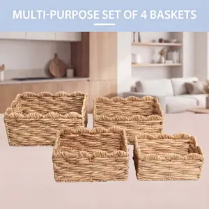 happimess Coral Rustic Cottage Handwoven Water Hyancinth Scalloped Edge Nesting Storage Baskets