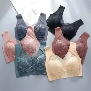 Women's Elegant Floral Lace Wireless Bralette 5 Pack Comfy Breathable Full Coverage Push Up Intimates