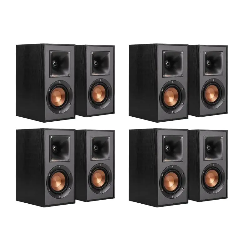 Klipsch Reference R-41M Compact Wired Bookshelf Speakers (4 Pairs - 8 Units, Black) with Aluminum Construction, 90db Sensitivity, 1"-Aluminum LTS Tweeter, 4"-Spun-Copper IMG Woofer, High-Wattage Audio Performance for Hi-Fi Setup Home Entertainment Square