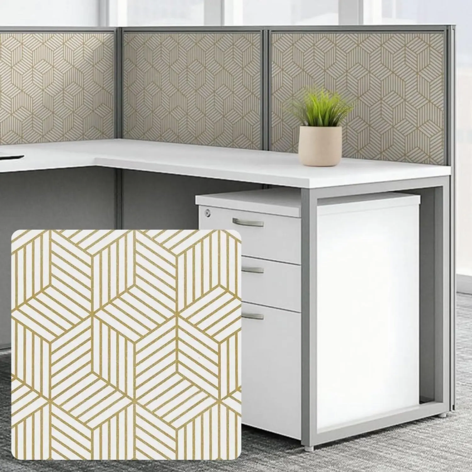 Cubicle Wallpaper For Fabric Walls Removable-gold And White Geometric Peel Stick-office Decor-modern Contact Paper Office & Cabinets-contact Shelf Liner