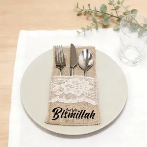 5pcs start with Bismillah cutlery holder bags Eid Mubarak Ramadan Kareem al-Fitr Muslim Islamic Iftar table decoration mom gift Kitchen Decorative Placemat Home