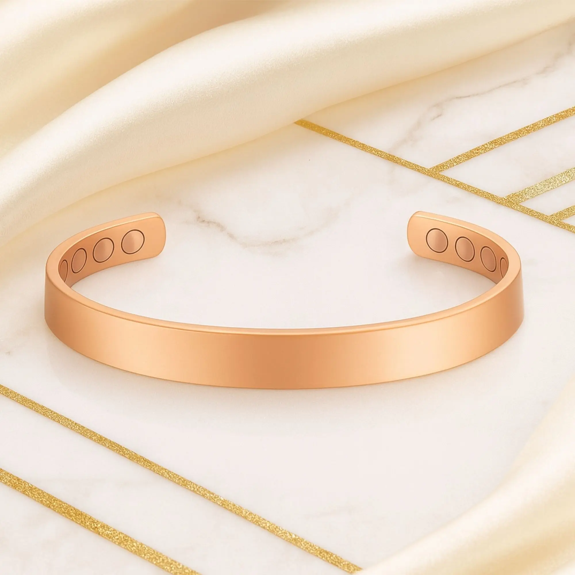 Adjustable Copper Magnetic Therapy Bracelet - Pain Relief, Arthritis Support, Lightweight Healing Energy Jewelry - Magnetic Bangle Jewelry, Copper Bangle, Open Cuff for Everyday Wear, Fits Wrists 6-8.5", Polished/Brushed, Lightweight & Comfortable (30 G),