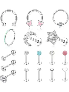 17 Pcs Brilliant Silvery Golden Cartilage Earrings Hoop Studs for Women Men Premium Stainless Steel Body Piercings Sturdy Texture Durable Performance for All-day Daily Wear Assorted Jewelry Set Classic Hoop Earrings Practical Flat Back Labret Studs