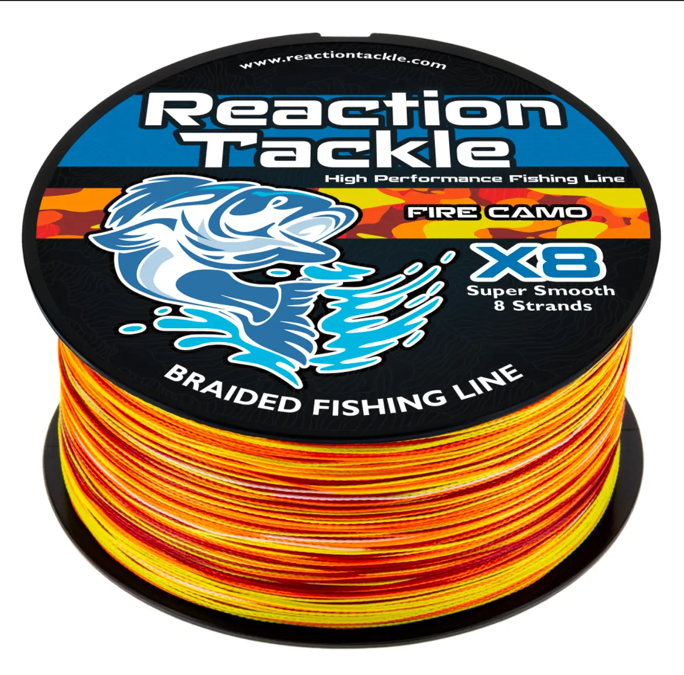 Reaction Tackle Fire Camo Braided Fishing Line - 4 & 8 Strand, Durable Fishing Gear, Stealth Thin Fishingline for Anglers, Stealth Thin Line